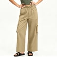 thumbnail image 5 of Hvogkswy Cargo Pants for Women Elastic Drawstring Straight Leg Loose Long Trousers Multi Pockets Solid Casual Athletic Work Pants S-3XL, 5 of 9
