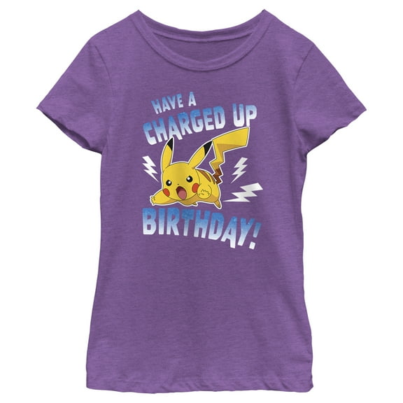Girl's Pokemon Pikachu Have a Charged Up Birthday Graphic Tee Purple Berry Small