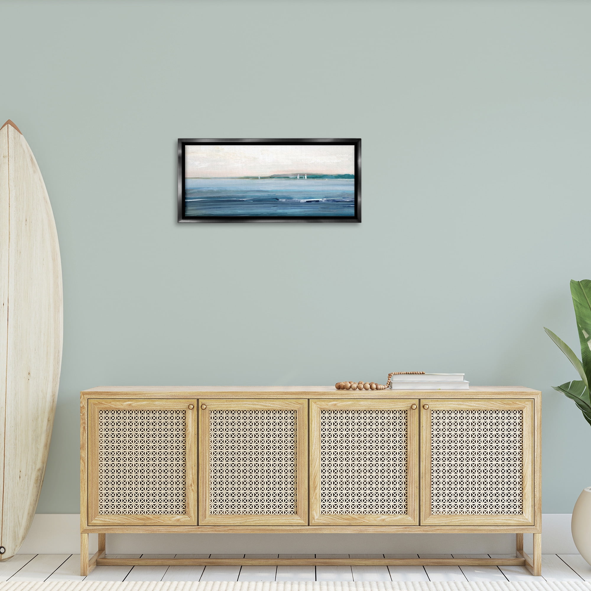 Stupell Industries Morning Sky Abstract Ocean Nature Painting Black Floater Framed Canvas Art Print Wall Art, 31 x 14