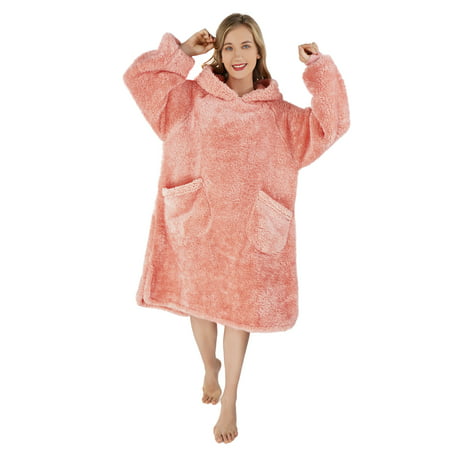 Winthome Unisex Oversized Blanket Hoodie Sherpa Wearable Blanket Sweatshirt with Pockets, Pink,...
