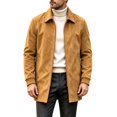 thumbnail image 2 of WIZUTIZ Men's Suede Mid Length Trench Coat Full Zip Stand Collar Jacket with Pockets Fall Winter Fashion Outerwear, 2 of 8