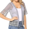 thumbnail image 4 of BODOAO Women's Lace Patchwork Open Front Cardigan Lightweight Sheer Half Sleeve Bolero Shrug Jacket Summer Kimono Cover Up Ladies Summer Casual Loose Lace Stitching Cardigan Mesh Top Cardigan Grey L, 4 of 5