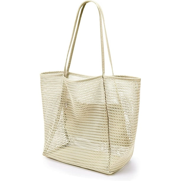 Livhil Large Beach Mesh Tote Bag, Foldable Beach Tote Bag Waterproof
