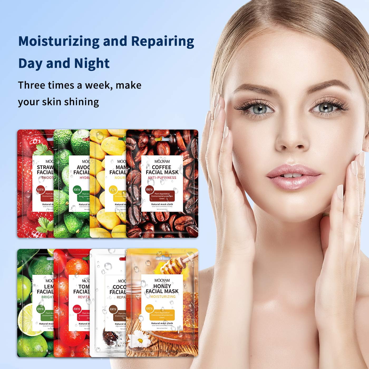 Mooyam 11 Pack Fruit Moisturizing Facial Mask Sheet, Rich in Fruit Essence Face Mask to Brighten and Hydrate Dull Skin