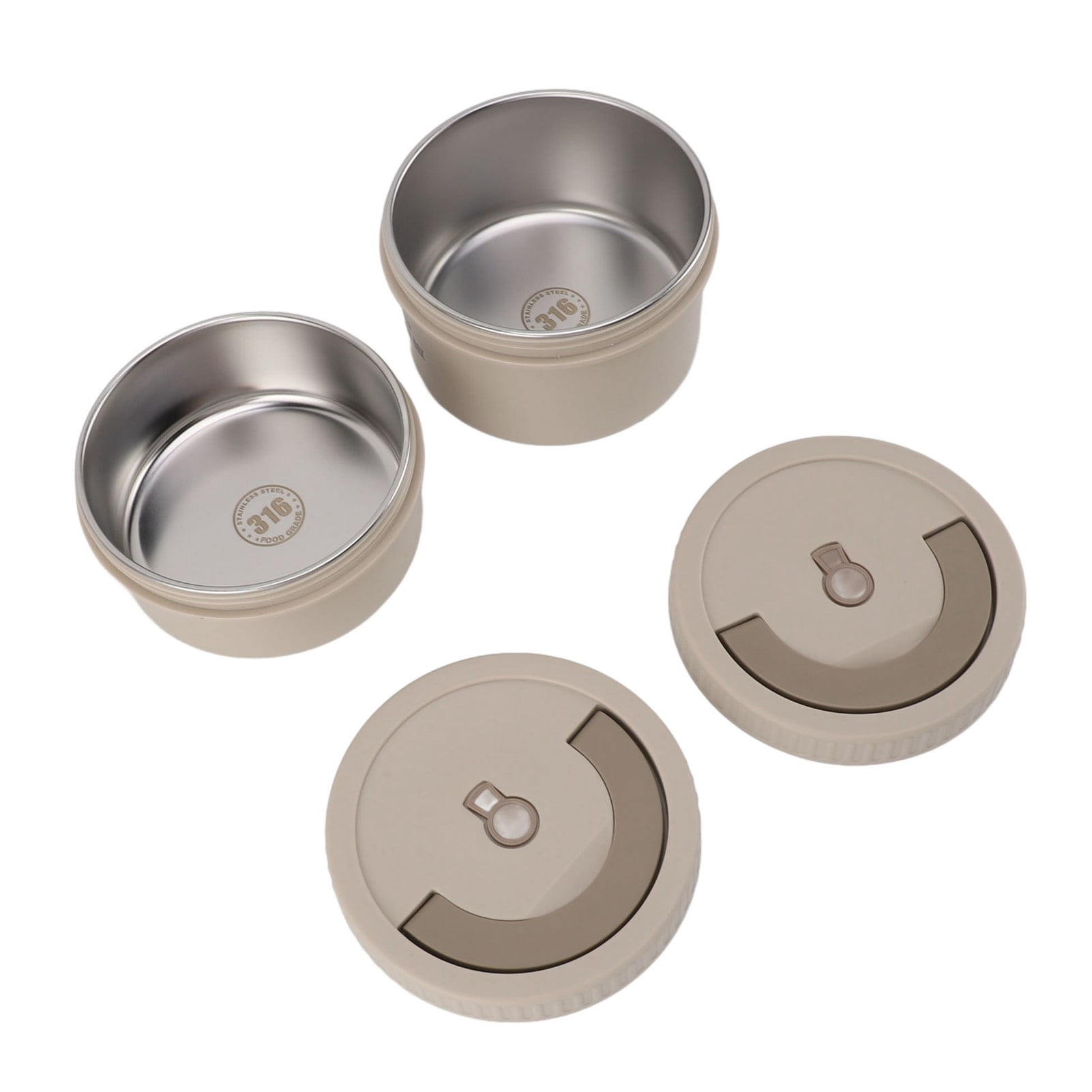2-Pack Round Insulated Bento Box Set - 316 Stainless Steel Leakproof Food Container with Carry Bag, Beige