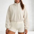 thumbnail image 2 of KHONTS Women's Full Zip Short Jacket Warm Winter Long Sleeve Stand Collar Sherpa Crop Coat Beige XL, 2 of 7