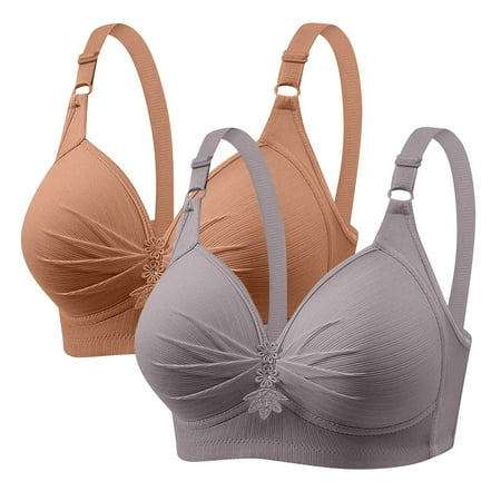 Itsame 2PC Bras for Women s Full Support Everyday Casual Bra Set Breathable Standard Straps Wireless Comfort Bralette Multicolor Size S