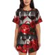 thumbnail image 1 of Balery Red Wine Rose Conjunto de Pijama para Mujer con Estampado, Dos Piezas de Manga Corta y Shorts, Ropa de Dormir Suave con Cuello Redondo y Bolsillos-XX-Large, 1 of 6