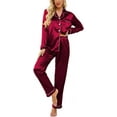thumbnail image 1 of Women's Classic Button Down Long Satin Silk Pajama Set, 1 of 6