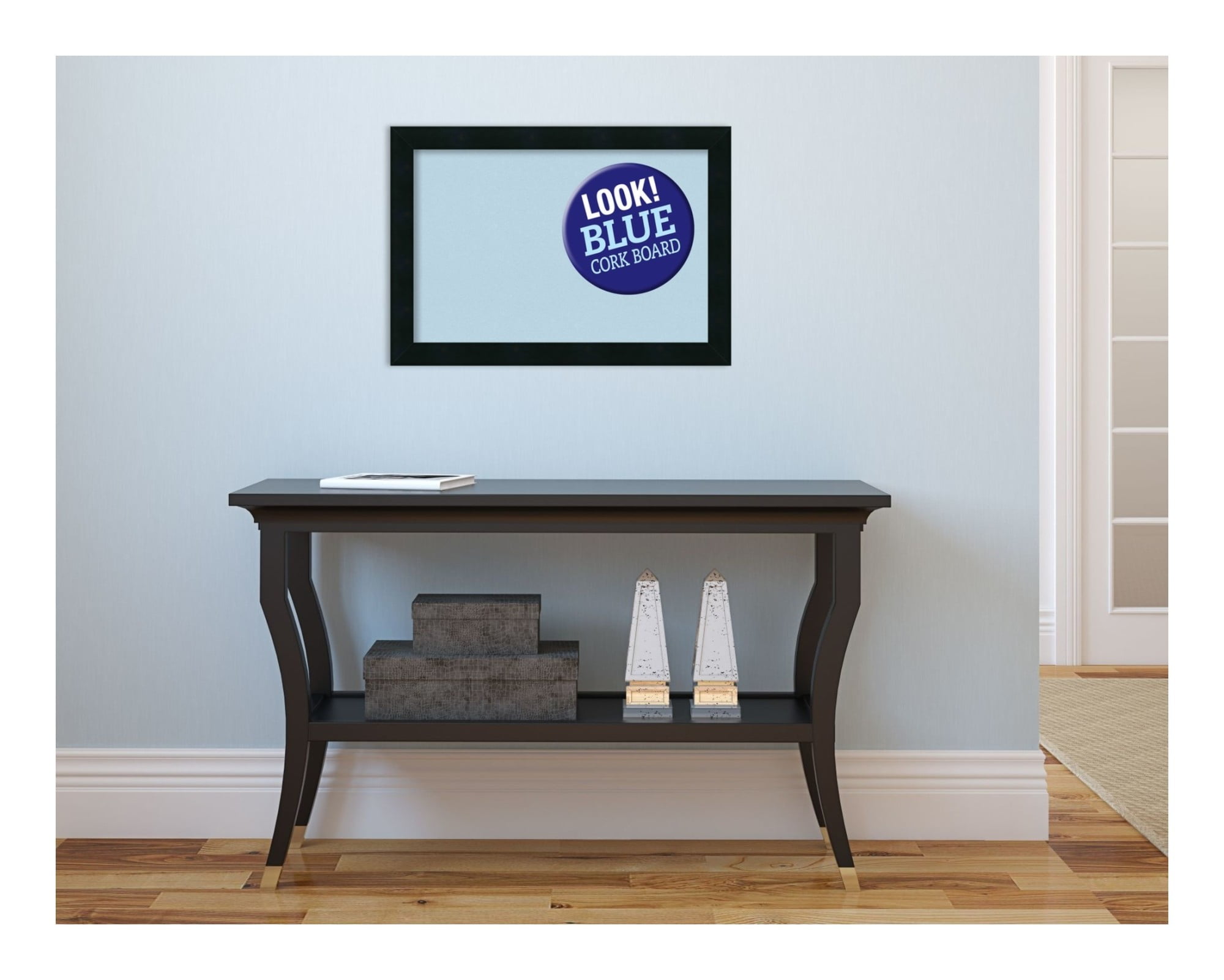 Amanti Art Black Cork Board Wood Framed Mezzanotte Black Bulletin Board 20 in. x 14 in.