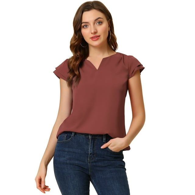 INSPIRE CHIC Blouse Haut pour Femme à Col en V, de Travail Décontracté, à Manches Courtes