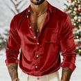 thumbnail image 2 of CharmCyan Men's Luxury Velvet Button-Down Shirt | Loose-Fit Casual Dress Shirt For Party & Daily Wear Red L, 2 of 9