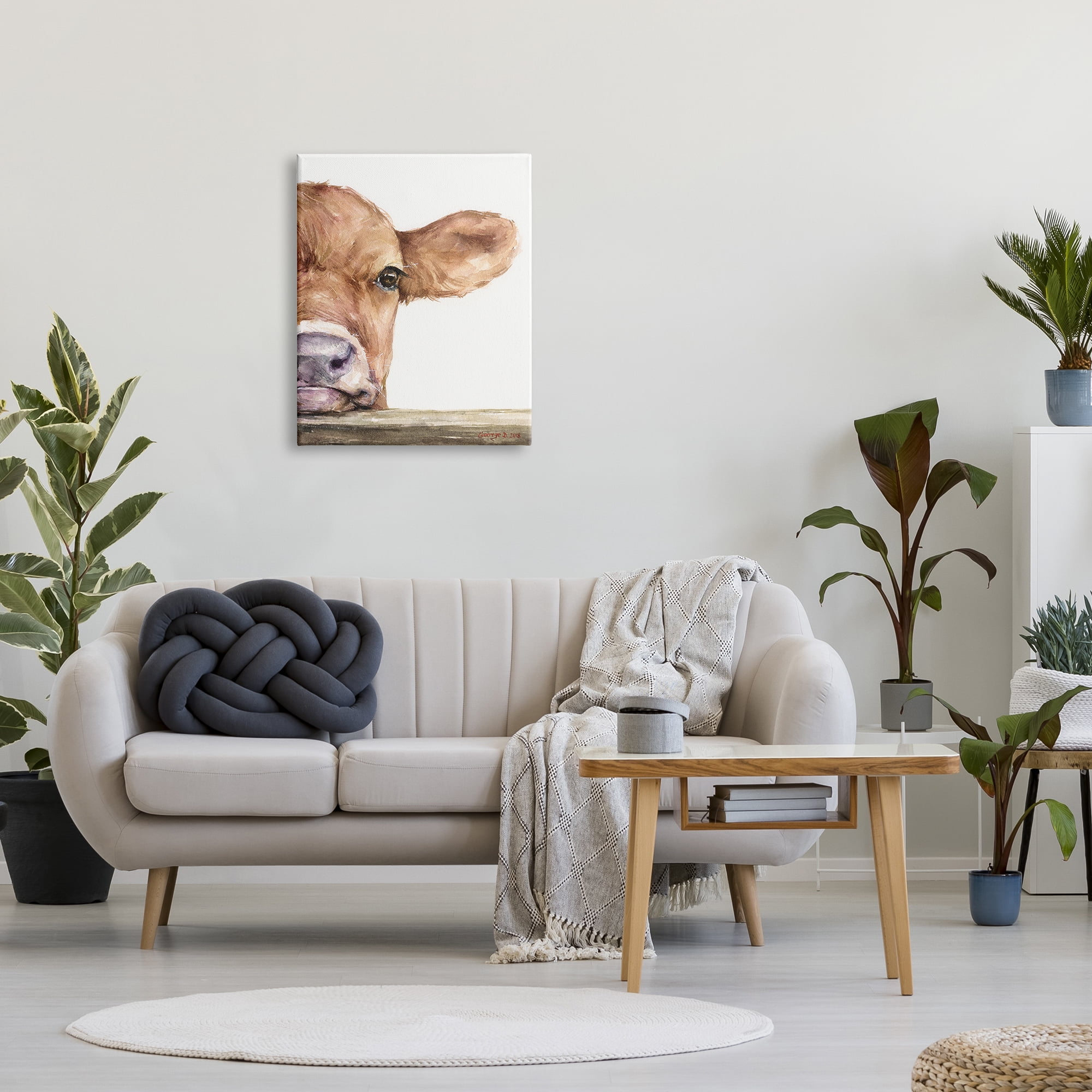 Stupell Industries Baby Calf Cow Resting Head Up-Close Rural Painting Gallery Wrapped Canvas Print Wall Art, Design by George Dyachenko