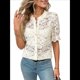 thumbnail image 2 of Camisa Informal de Encaje con Mangas Abullonadas y Cuello Redondo con Ojales para Mujer, Color Albaricoque M, 2 of 9