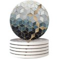 thumbnail image 1 of Design Géométrique - Ensemble de Pierres Absorbantes Rondes avec Pierre Céramique et Base en Liège pour Types de Tasses (6, Cube d'Eau), 1 of 7