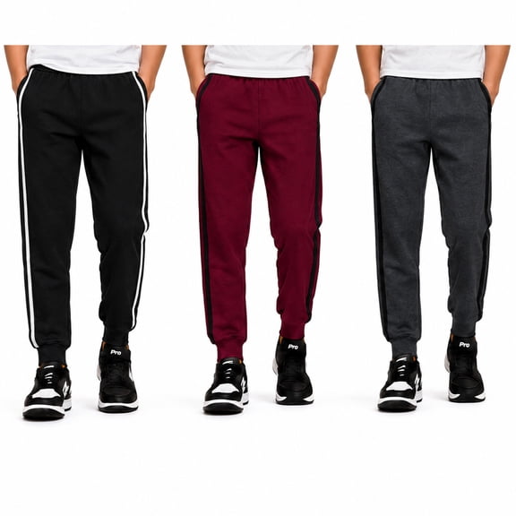 Pro Athlete Boys Sweatpants - 3 Pack Active Performance Fleece Jogger Pants for Kids (8-20)