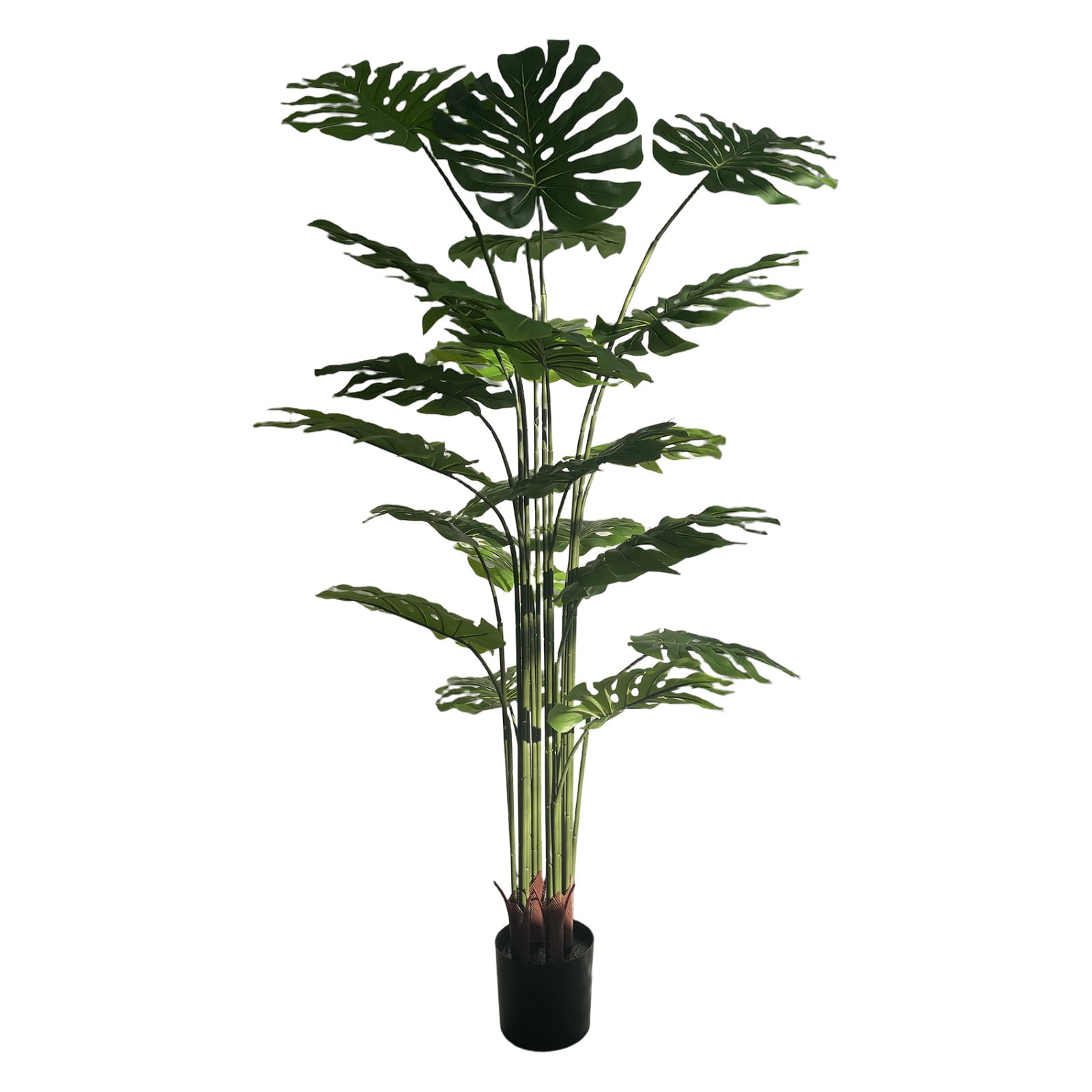 BEAUTYPEAK 6FT Artificial Plant Fake Indoor Monstera Plant Decorative Outdoor Greenery in Black Pot