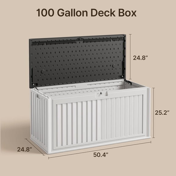 100 Gallon Deck Box Outdoor Storage Waterproof Resin Organizer with Lockable Lid