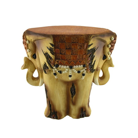 Wooden Look Twin African Elephant Head Stool Plant Stand