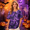 thumbnail image 6 of Womens Halloween Shirts Skeleton Ghost Loose Fit Henley Fall Blouse Castle Print Short Sleeve Casual Horror T-Shirt S, 6 of 7