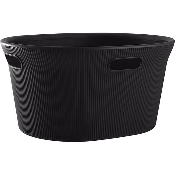 Superio 35L Ribbed Laundry Basket with Cut-Out Handles - Brown