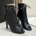 thumbnail image 3 of NECHOLOGY Botas Mujer Adulto Femenino Zapatos Botines para mujer Sandalias Baotou de tacón Nuevo con cordones Ahueca hacia fuera Tacón Comercio exterior Botas de cuero sexy Botas geniales (Black, 9), 3 of 5