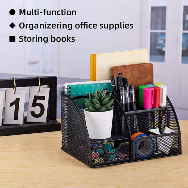 Mesh Desktop Organizer Office Supplies Caddy with Pen Holder and