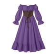 thumbnail image 3 of KICILVS Renaissance Dress Women Solid Color Off Shoulder Long Puff Sleeve Dress Corset Lace Up Waist Ruffled Hem Maxi Party Gown Purple, 3 of 7