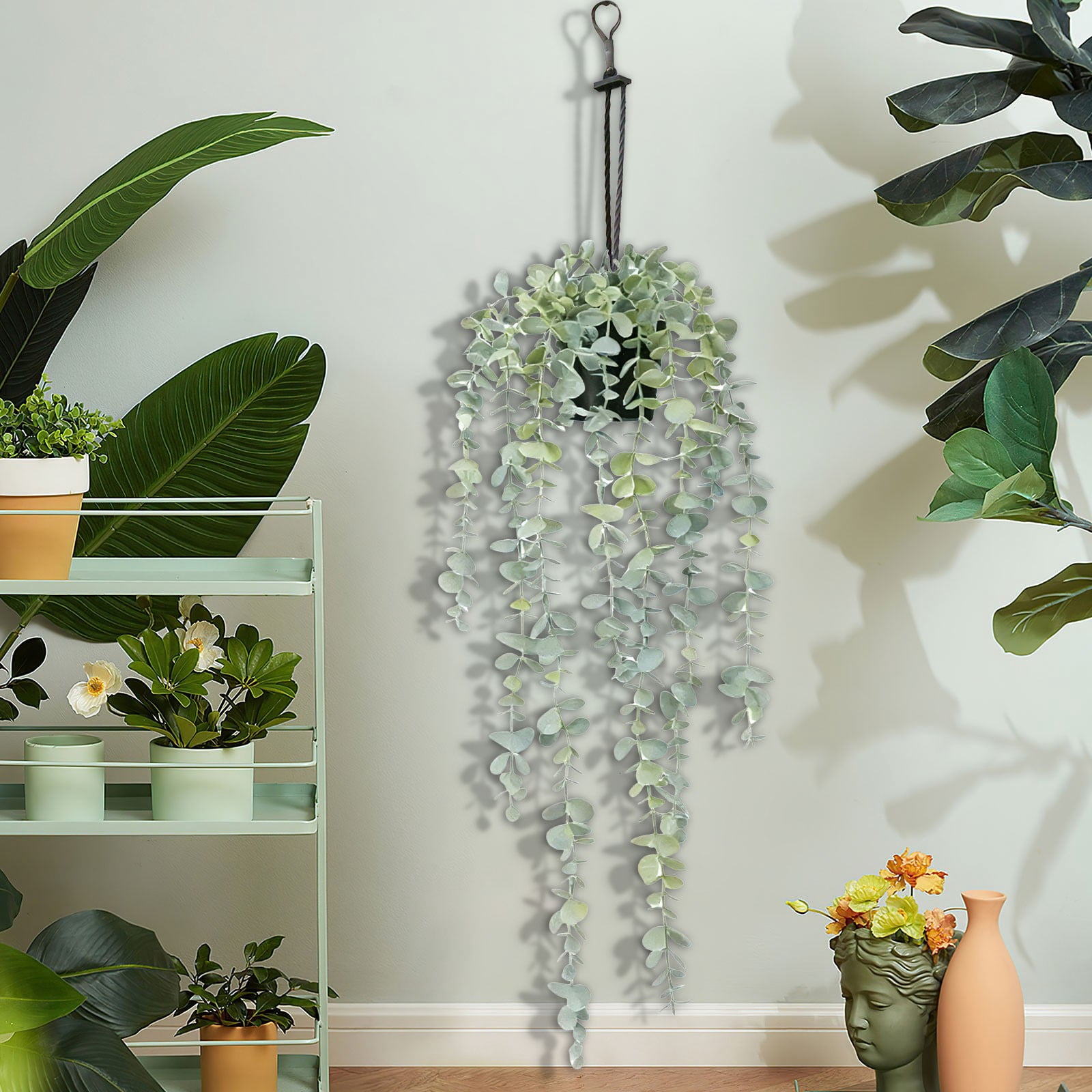 Artificial Flowers Plants Hanging Artificial Potted Plants Indoor and Outdoor for Home Bathroom Wall Shelf Decor, Green Plant *1