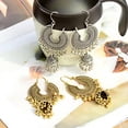 thumbnail image 4 of HOOUN Classic Retro Jhumka Indian Gold Bell Tassel Drop Dangle Womens Earrings Jewelry-2 Pairs-Gold+Silver, 4 of 4