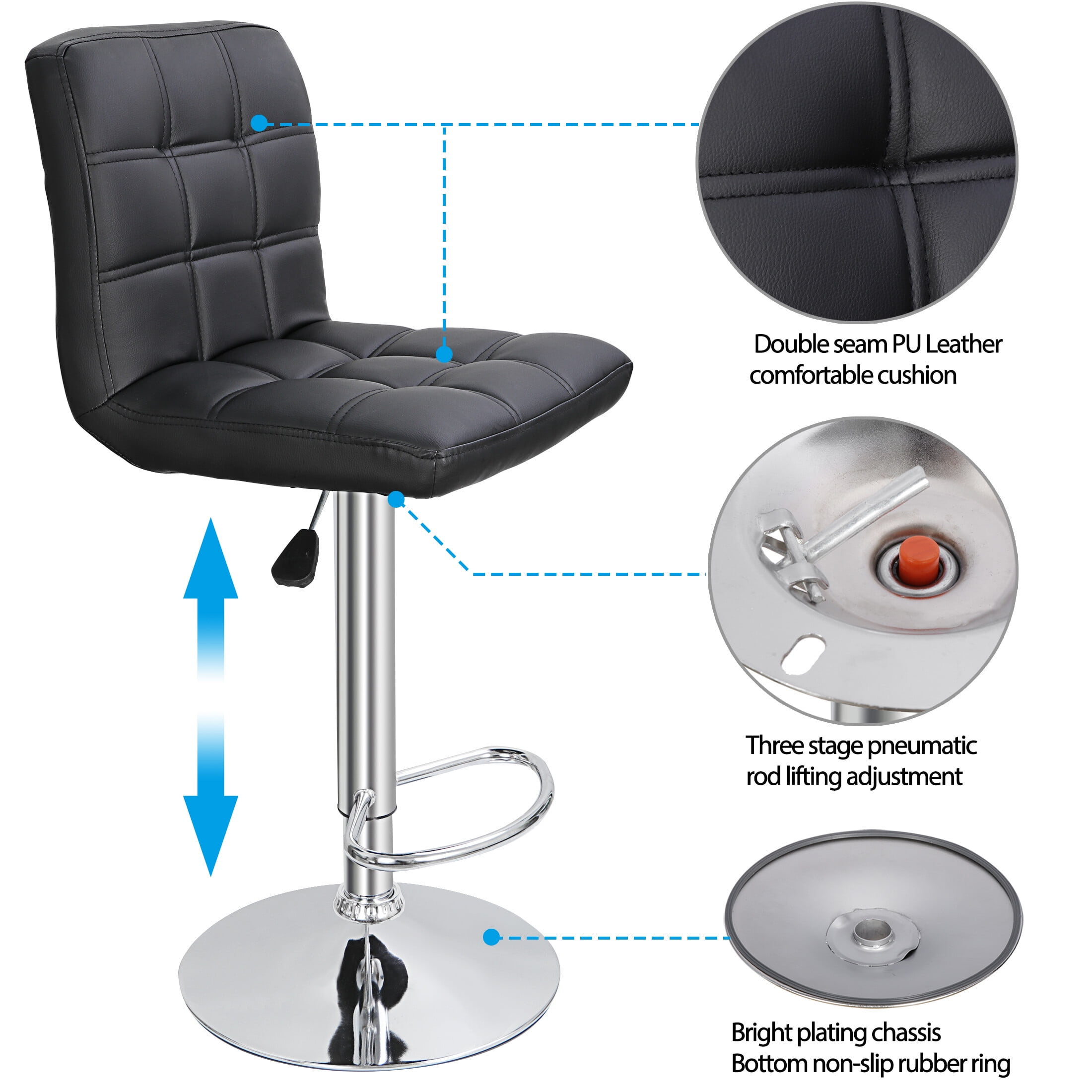 ZENY Set of 4 Bar Stool Soft Cushion Metal Frame 24-32" Swivel Chair, Black