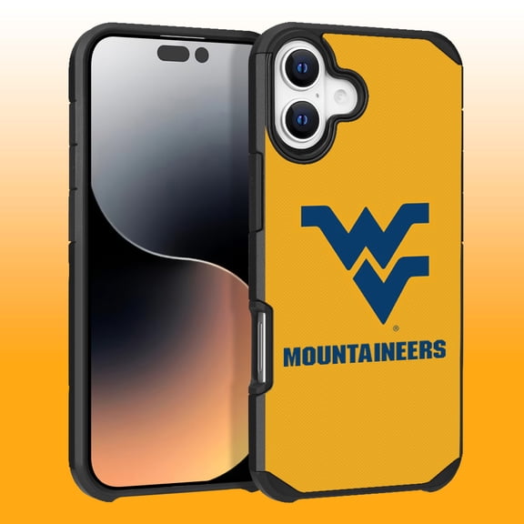 Apple iPhone 16 Plus (6.7) - Licensed NCAA of West Virginia University Moutaineers Logo on Dark Blue Textured Dual Layer Case
