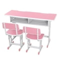 thumbnail image 3 of Fogcroll 48" Children Double Seat Study Table Kids Chair and Desk Set with 5 Gear Height Adjustment, 150lbs Load Capacity,Nursery Elementary School Student Table with Anti-Slip Rubber Leg Cover (Pink), 3 of 13