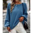 thumbnail image 3 of Sudadera con cuello redondo para mujer, moda informal, holgada, manga farol, retales, jersey para mujer, Tops para otoño invierno, azul L, 3 of 6