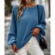 thumbnail image 3 of Mujeres crewneck sudadera moda casual suelta linterna manga patchwork mujeres pullover tops para Otoño Invierno azul XL, 3 of 6