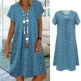 thumbnail image 4 of B91xZ Robes pour Femmes 2024 Invité de Mariage Manches Courtes Col Rond Taille Haute Robe Courte Fluide à Volants, Bleu TTG, 4 of 5