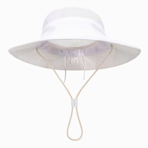 TOWED22 Baby Sun Hat UPF 50 Sun Protective Toddler Bucket Hat Summer Kids Beach Hats Wide Brim Outdoor Play Hat for Boys Girls(White,3-12 M)