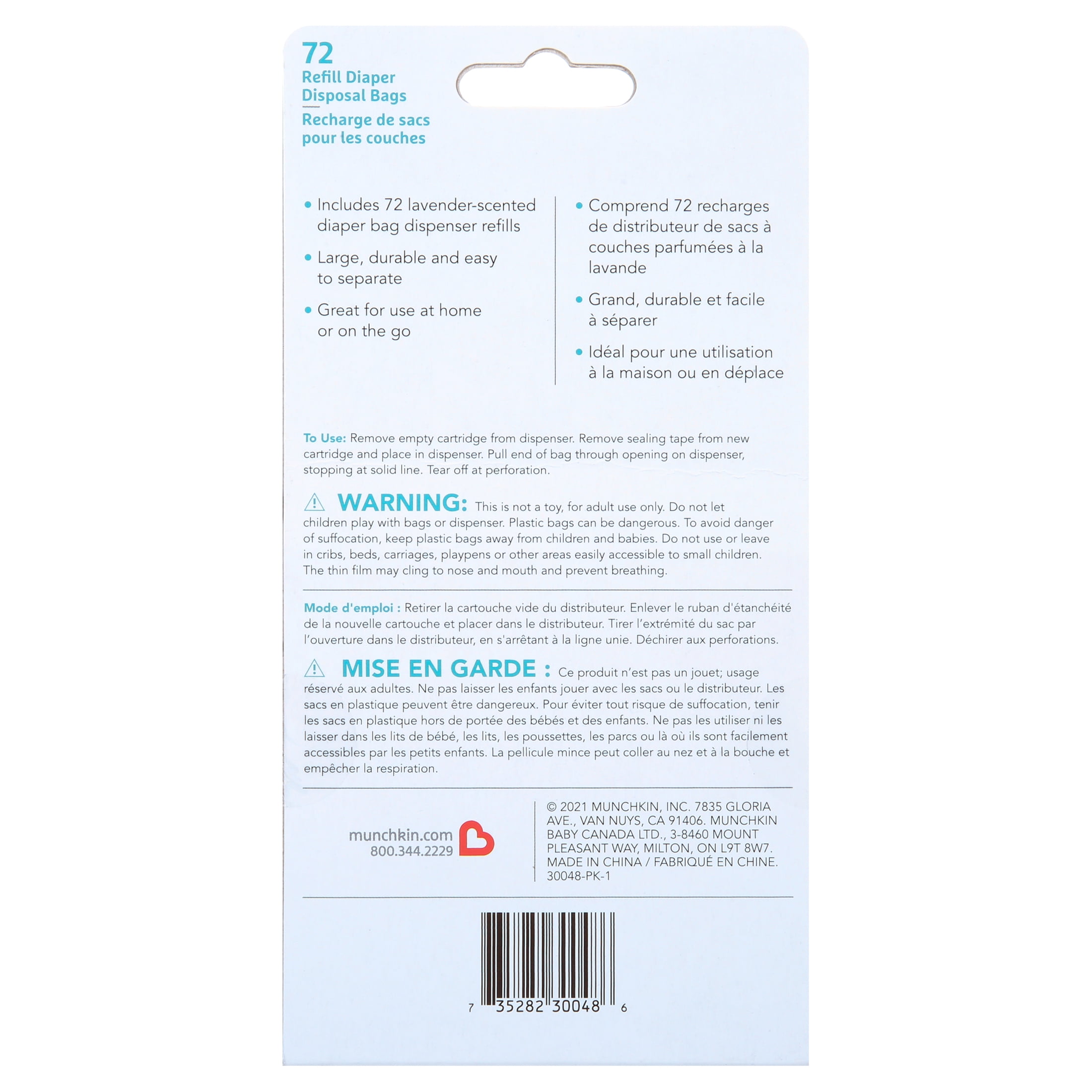 Munchkin® Disposable Infant Diaper Bag Refills, Blue, 6 Pack, 72 Bags