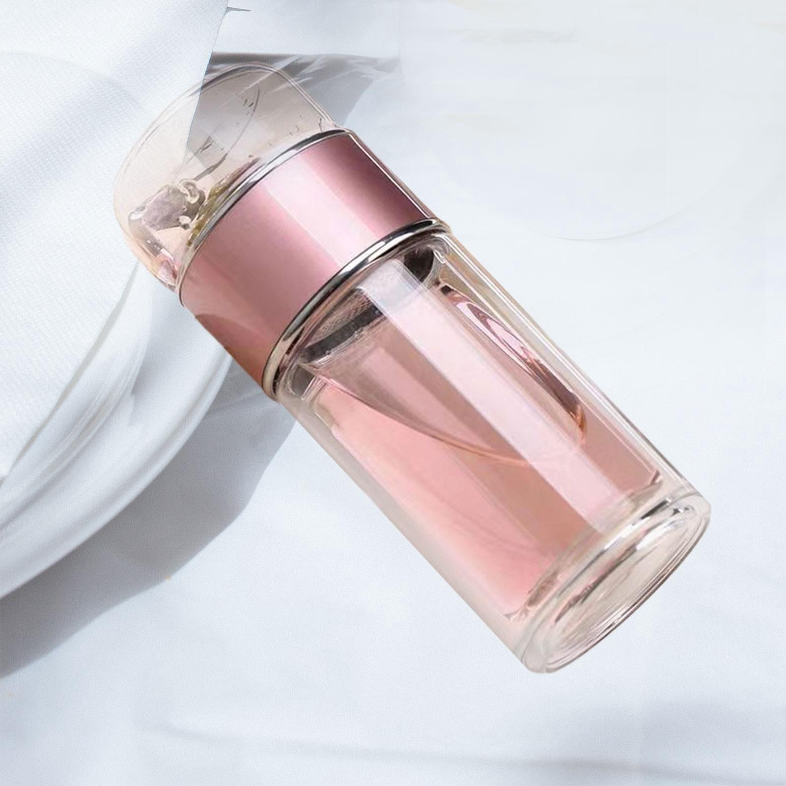 TISHITA Glass Tea Infuser Bottle 350ml Water Cup Portable Tea Gifts for Men Women Glass Tea Infuser Cup Glass Tumbler for Travel Home Rose Gold