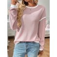 thumbnail image 4 of Women'S 2025 Fall Crew Neck Long Sleeve Oversized Color Block Sweaters Ribbed Knit Side Slit Pullover Pink XXL, 4 of 8