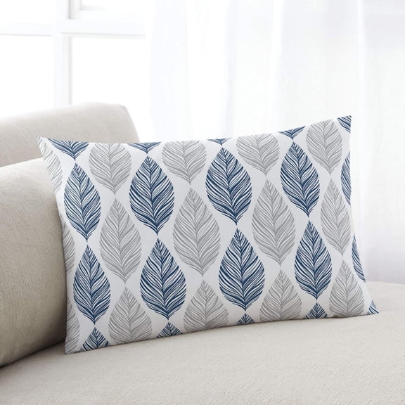 Navy Blue Grey Leaves Queen Size Pillow Cover, Pillowcase Protectors with Zipper, Breathable Decorative Throw Pillow Case Cover, Summer Tropical Plant Aesthetics Pillow Shams for Couch Sofa 20x30Inch