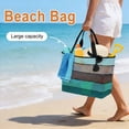 thumbnail image 3 of Aqua Grey Beach Bag for Women, Large Breathable Mesh Beach Tote Bag, Vintage Stripe Farmhouse Wood Grain Ombre Sandproof Lightweight Travel Bags for Vacation Picnic Swimming Pool 15.7"x15.7"x9.1", 3 of 9
