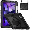 thumbnail image 2 of Case for iPad Air 5th Generation / iPad Air 4th Generation 10.9 inch with Screen Protector, 360 Degree Rotating Kickstand Hand Strap Shockproof Cover with Shoulder Strap, Black, 2 of 7