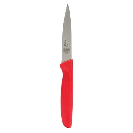 Meat Red Kitchen Knife - 4” Steak and Vegetable Knife - Razor Sharp Pointed Tip, Serrated Edge - Color Coded Kitchen Tools by The Kosher