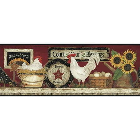 Inlay Border - York Wallcoverings Hen and Rooster Pre-Pasted Border