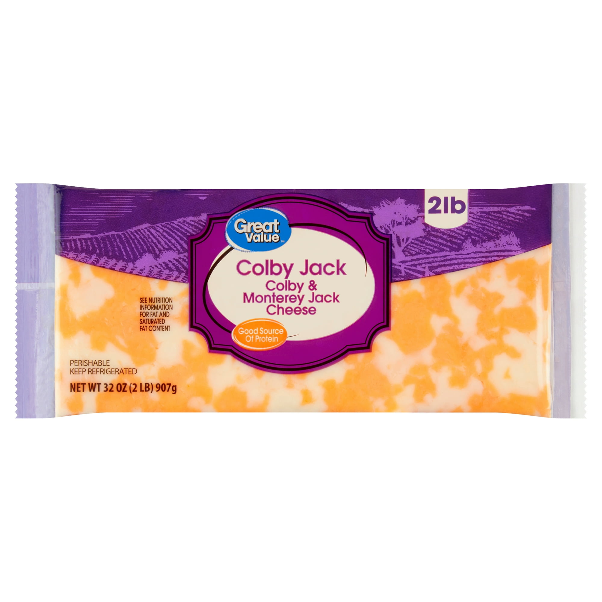 Great Value Colby & Monterey Jack Block Cheese, 32 oz Chunk
