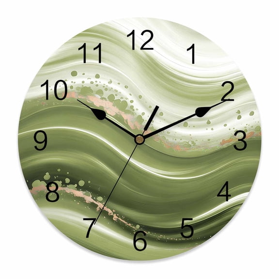 Wall Clock Sage Green Waves Clocks PVC Silent Non-Ticking Battery Operated Decorative Ombre Abstract Fluid Art Round Clock for Home Living Room Kitchen Bedroom Office School Wall Decor 10 Inch