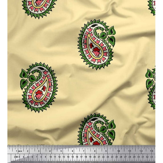 Soimoi Cotton Voile Fabric Paisley Block Print Fabric by Yard 42 Inch Wide