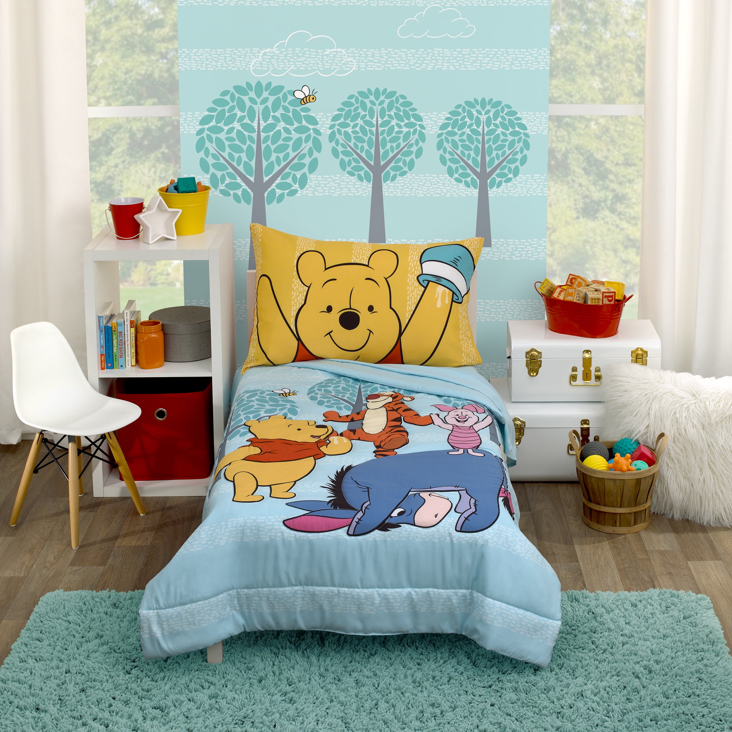 OFFICIAL WINNIE THE POOH SINGLE DUVET QUILT COVER SET BOYS GIRLS KID BLUE BED 
