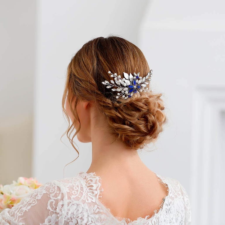 Elegant Silver Bridal Hair Comb with Blue Crystal Accents, wedding headpiece Something Blue Bridal Hair Comb, Blue Crystal Hair Comb  main image 3